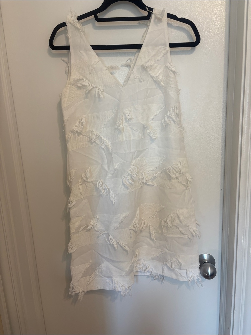 Maeve White Textured Fringe Shift Dress